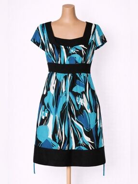 Y2K Women's Blue Empire Waist Tie Back Tunic Top Size M